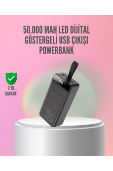 50.000 mAh Ultra Güçlü Powerbank 4 USB Çıkışlı, LED Dijital Göstergeli, Hızlı Şarj Destekli Taşınabilir Şarj Cihazı