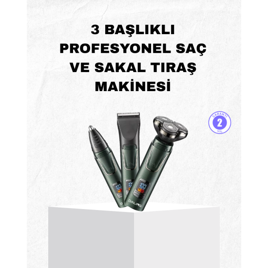 Şarjlı ve Kablosuz 3 Başlıklı Profesyonel Bakım Seti – Saç, Sakal, Burun ve Kulak Düzeltici