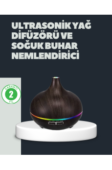 550 ml Ultrasonik Uçucu Yağ Difüzörü 7 Renk LED Işıklı ve Zaman Ayarlı