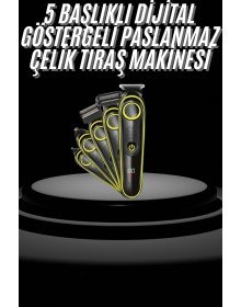 Saç Sakal Şekillendirici Tıraş Makinesi 5 Başlıklı Paslanmaz Çelik Bıçaklı Unısex