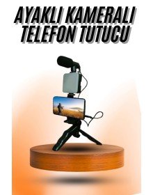 Telefon Tutucu Mini Mikrofonlu Tripod Vlog Çekim Video