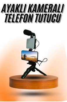 Telefon Tutucu Mini Mikrofonlu Tripod Vlog Çekim Video