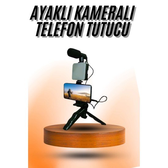 Telefon Tutucu Mini Mikrofonlu Tripod Vlog Çekim Video Telefon Tutucu Mini Mikrofonlu Tripod Vlog Çekim Video
