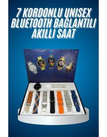 Dijital Göstergeli Kulaklık ve 7 Kordonlu Akıllı Saat Android ve İOS Uyumlu Uyku Takibi Sesli Görüşme