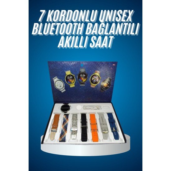 Dijital Göstergeli Kulaklık ve 7 Kordonlu Akıllı Saat Android ve İOS Uyumlu Uyku Takibi Sesli Görüşme