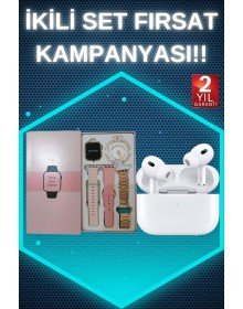 3 Kordonlu Pembe Amoled Ekran Akıllı Saat ve Yeni Nesil Pro Kablosuz Bluetooth Kulaklık ANC/ENC