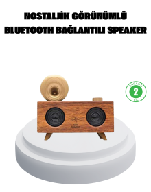 Çift Hoparlörlü Bluetooth Gramofon Speaker – FM Radyo, USB, SD Kart ve AUX Girişli