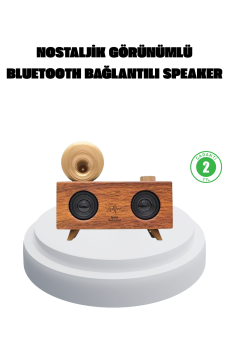 Çift Hoparlörlü Bluetooth Gramofon Speaker – FM Radyo, USB, SD Kart ve AUX Girişli