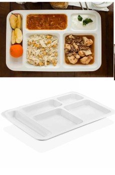 1 Adet  5 Bölmeli Kırılmaz Tabldot Tabak Self Servis Yemekhane Okul Lokanta Tabildot (40 cm x28 cm)