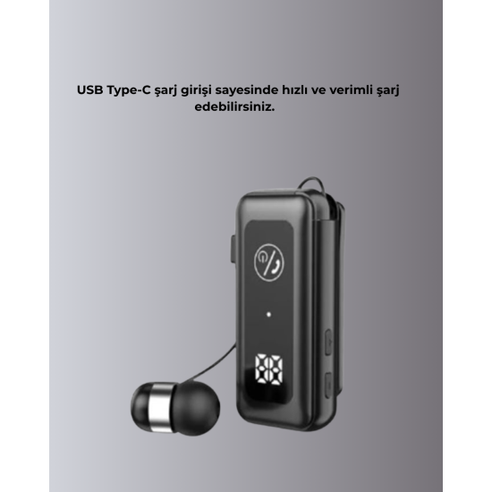 İçi Sarılabilen Kablo ve Yaka Klipsli Bluetooth Kulaklık