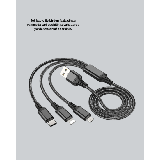 3’ü 1 Arada Hızlı Şarj Kablosu
