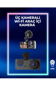 1080p Ön + 720p Arka & İç Kamera – Suya Dayanıklı Araç Güvenlik Kamerası