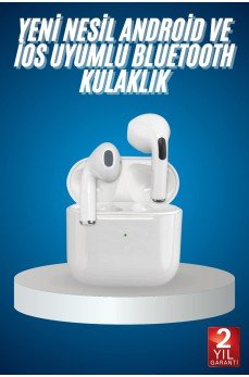 Bluetooth Kulaklık Beyaz Çağrı Cevaplama Dokunmatik Kontrol Kablosuz