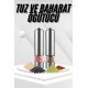 Pilli Tuz Ve Karabiber Öğütücü Baharat Değirmeni Tuzluk Pilli Işıklı Gri