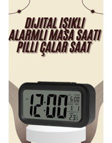 Dijital Masa Saati Termometreli Takvim Çalar Saat Led Ekran Pilli