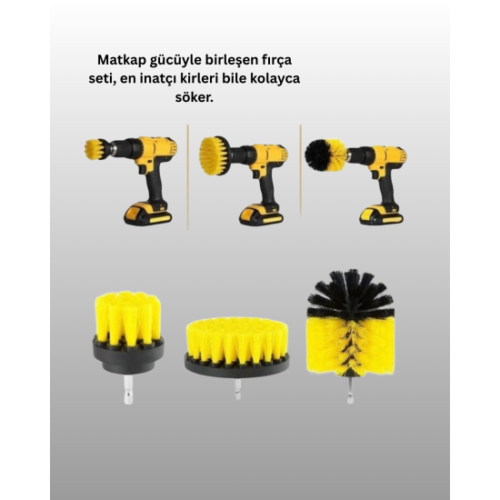 3 Parça Matkap Ucu Temizlik Fırçası Dayanıklı Naylon Kıllı