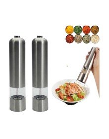 Pilli Tuz Ve Karabiber Öğütücü Baharat Değirmeni Tuzluk Pilli Işıklı Gri