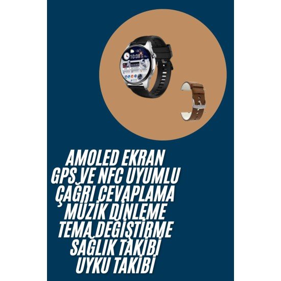 Akıllı Saat Yuvarlak Ekran Sesli Görüşme Özellikli Siyah Akıllı Unisex Kol Saati