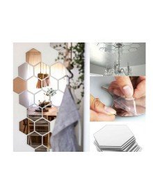 12 Adet Orta Boy Yapışkanlı Dekoratif Akrilik Ayna Altıgen