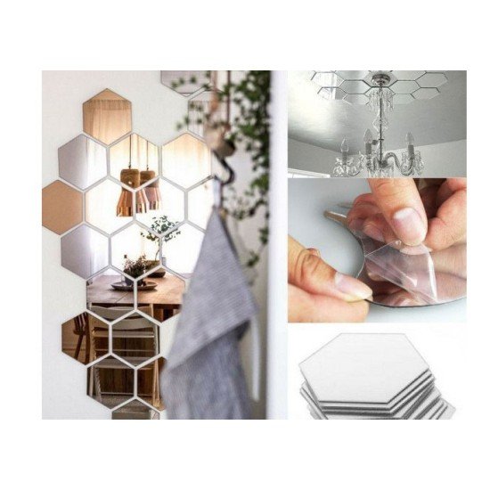 12 Adet Orta Boy Yapışkanlı Dekoratif Akrilik Ayna Altıgen 12 Adet Orta Boy Yapışkanlı Dekoratif Akrilik Ayna Altıgen