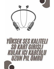 120 Saat Bluetooth Kulaklık Kablolu Boyun Askılı SD Kart Girişli ANC Özellikli
