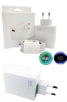 120 Watt Turbo Hızlı Şarj Aleti Seti Hızlı Şarj Adaptörü Beyaz