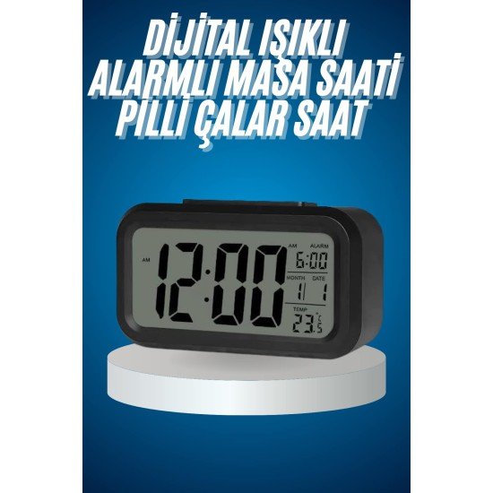 Işıklı Dereceli Masa Ofis Saati Alarmlı Termometre Takvim Çalar Saat Işıklı Dereceli Masa Ofis Saati Alarmlı Termometre Takvim Çalar Saat