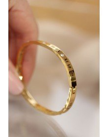 316L Çelik Roma Rakamlı Gold Renk Bilezik Kelepçe