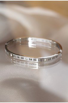 316L Çelik Roma Rakamlı Silver Renk Bilezik Kelepçe