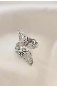 Ayarlamalı Silver Renk Metal Zirkon Taşlı Kanat Yüzük
