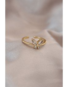 Ayarlamalı Altın Renk Metal Zirkon Taş ve Kristal Taşlı Kelebek Model Yüzük