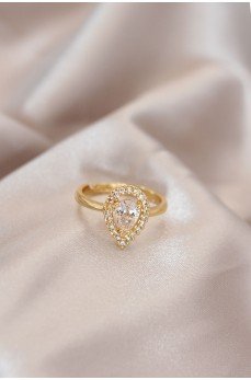 Ayarlamalı Gold Renk Metal Zirkon Taşlı Damla Model Yüzük