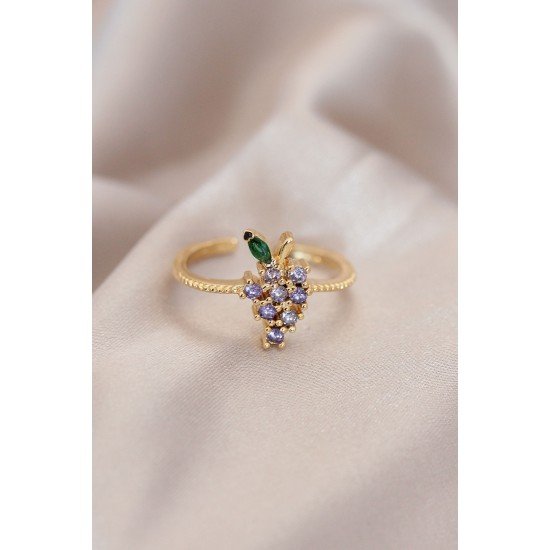 Ayarlamalı Altın Renk Metal Renkli Zirkon Taşlı Üzüm Yüzük Ayarlamalı Altın Renk Metal Renkli Zirkon Taşlı Üzüm Yüzük