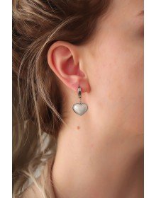 316L Çelik Gümüş Renk Beyaz Bombeli Kalp Küpe