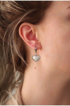 316L Çelik Gümüş Renk Beyaz Bombeli Kalp Küpe