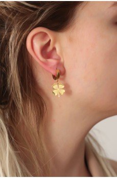 316L Çelik Gold Renk Yonca Küpe