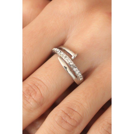 Gümüş Renk Taşlı Çivi Ayarlanabilir Kadın Yüzük Gümüş Renk Taşlı Çivi Ayarlanabilir Kadın Yüzük