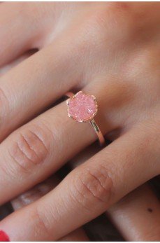 Pembe Lotus Çiçek Figür Gold Renk Kadın Yüzük