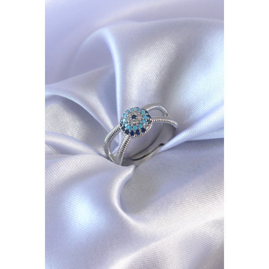 Gümüş Renk Nazar Boncuk Model Kadın Yüzük Gümüş Renk Nazar Boncuk Model Kadın Yüzük