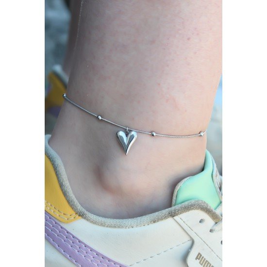 316L Çelik Gümüş Renk Kalp Figür Kadın Halhal 316L Çelik Gümüş Renk Kalp Figür Kadın Halhal