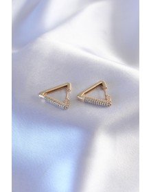 Gold Renk Zirkon Taşlı Üçgen Model Kadın Küpe