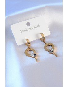 316L Çelik Gold Renk Yılan Model Zirkon Taşlı Kadın Küpe