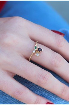 Gold Renk Kiraz Model Zirkon Taşlı Kadın Yüzük