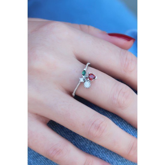 Gümüş Renk Kiraz Model Zirkon Taşlı Kadın Yüzük Gümüş Renk Kiraz Model Zirkon Taşlı Kadın Yüzük