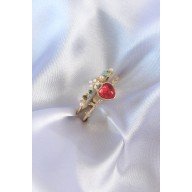 Gold Renk Kırmızı Zirkon Taş Kalp Model Pirinç Kadın Yüzük Gold Renk Kırmızı Zirkon Taş Kalp Model Pirinç Kadın Yüzük