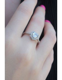 Gümüş Renk Zirkon Taşlı Kalp Model Charm Pirinç Kadın Yüzük