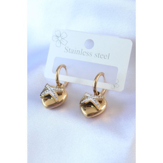 316L Çelik Gold Renk Zirkon Taş Detay Kalp Model Kadın Küpe 316L Çelik Gold Renk Zirkon Taş Detay Kalp Model Kadın Küpe