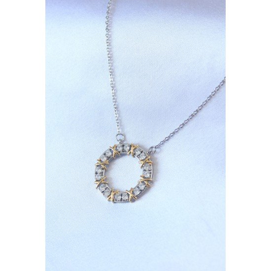 316L Çelik Gümüş Renk Zirkon Taşlı Gold Detay Xoxo Kadın Kolye 316L Çelik Gümüş Renk Zirkon Taşlı Gold Detay Xoxo Kadın Kolye