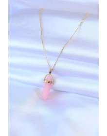 316L Çelik Gold Renk Kristal Pembe Taş Model Kadın kolye