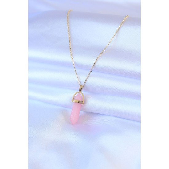 316L Çelik Gold Renk Kristal Pembe Taş Model Kadın kolye 316L Çelik Gold Renk Kristal Pembe Taş Model Kadın kolye